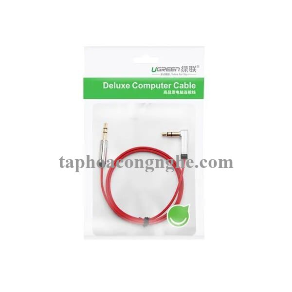 Ugreen 10797 0.5M Đỏ Cáp âm thanh 2 đầu 3.5mm dương chữ L dây dẹt AV119 30010797